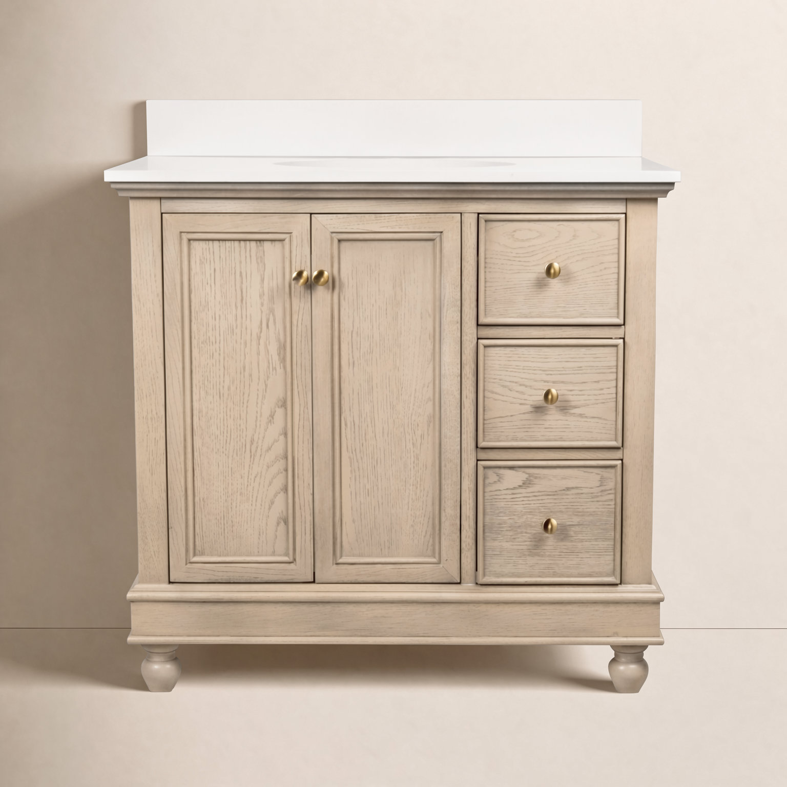 Ferdinand 36'' Single Bathroom Vanity, Engineered White, Greige Oak
