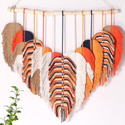 Grande décoration murale en macramé, décoration murale bohème chic en macramé, art mural en macramé de plumes de feuilles de Bohème, tapisserie murale en macramé faite à la main pour le salon de la chambre à coucher, l 31 po x L 31 po (doré)