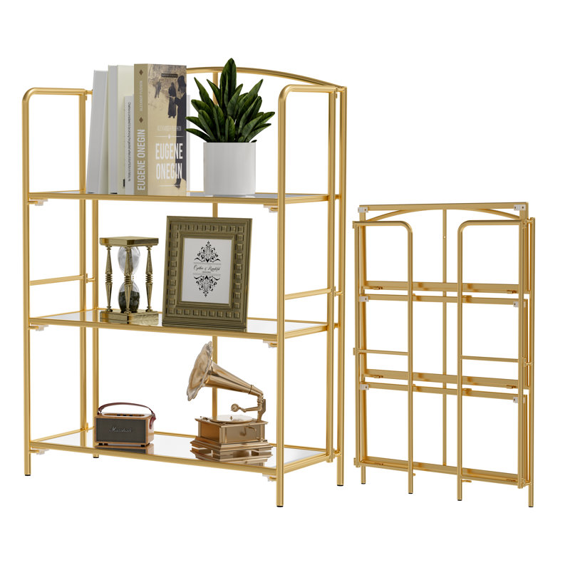 Sylvius Bookcase, (3 Shelves) 39.8" H x 30.9" W x 12.87" D, Gold