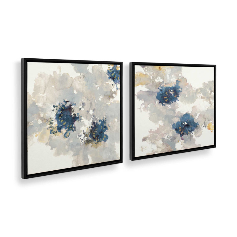 Inky Petal Splash, ensemble de 2 impressions, 12 po x 12 po, Toile avec cadre, Noir satiné