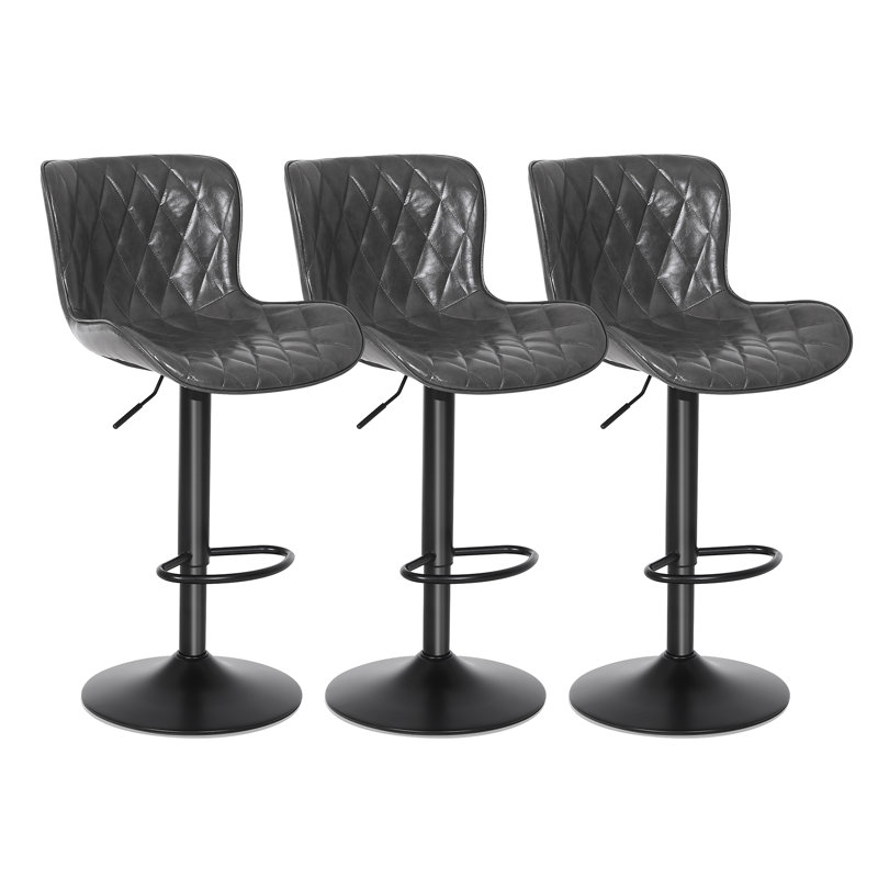 Swivel Upholstered Adjustable Height Counter Stool with Metal Frame, Grey