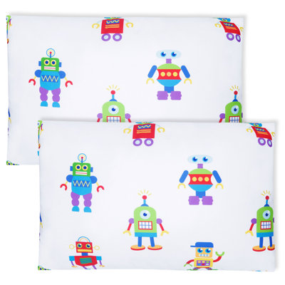 Wildkin 100% Microfiber 2-Pack Kids Pillowcase – Soft, Breathable & Toddler Size - Robots