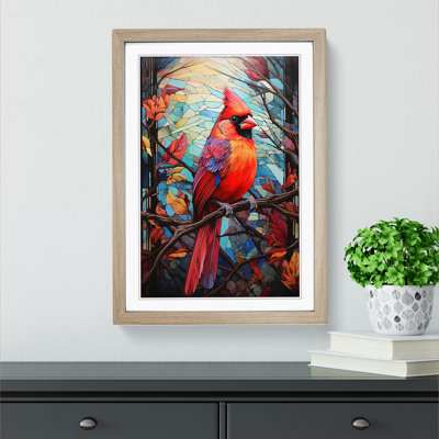 Cardinal Bird Colour Field - Single Picture Frame Print on Wood