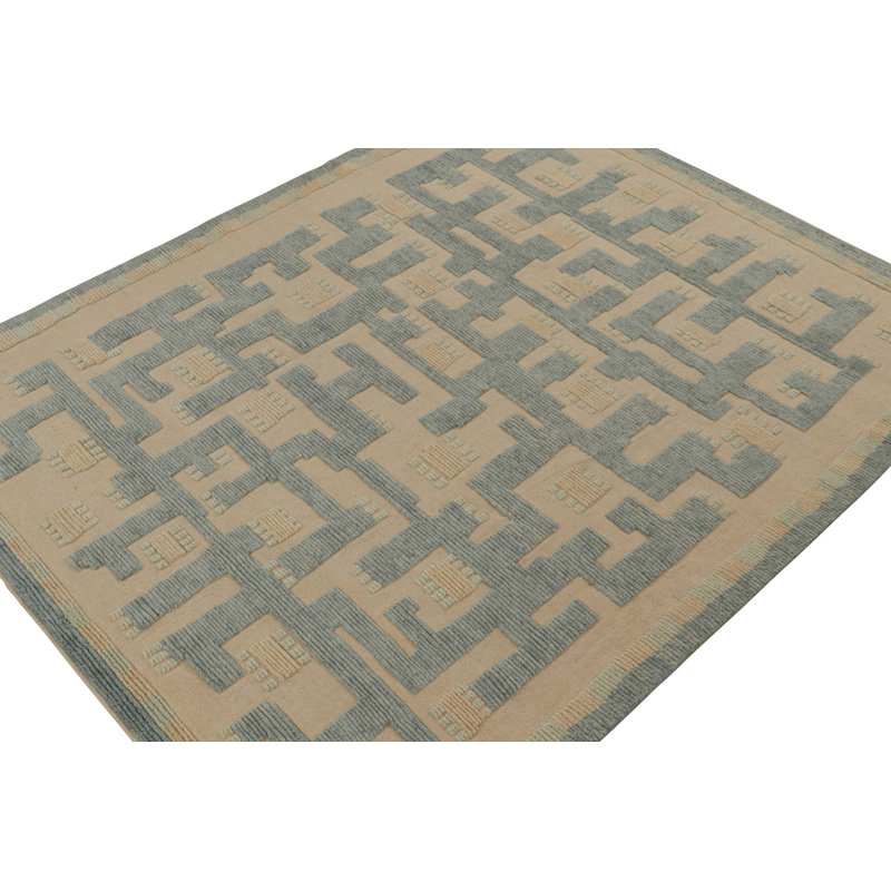 Scandinavian Hand Knotted Wool Geometric Area Rug, Rectangle 9' x 12'