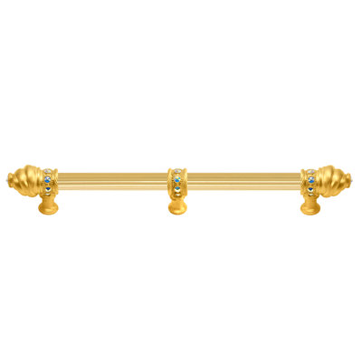 Caché 12 inches c.c. with 5/8 reeded center long pull with 23 rivoli Swarovski Aurore Boreale Crystals with center brace in Gilded Mercury