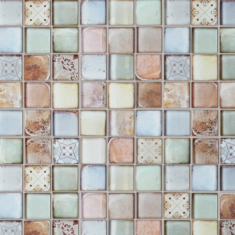 Classic Roman 11.82 in. x 11.82 in. Squares Glossy Glass Mosaic Tile, Retro
