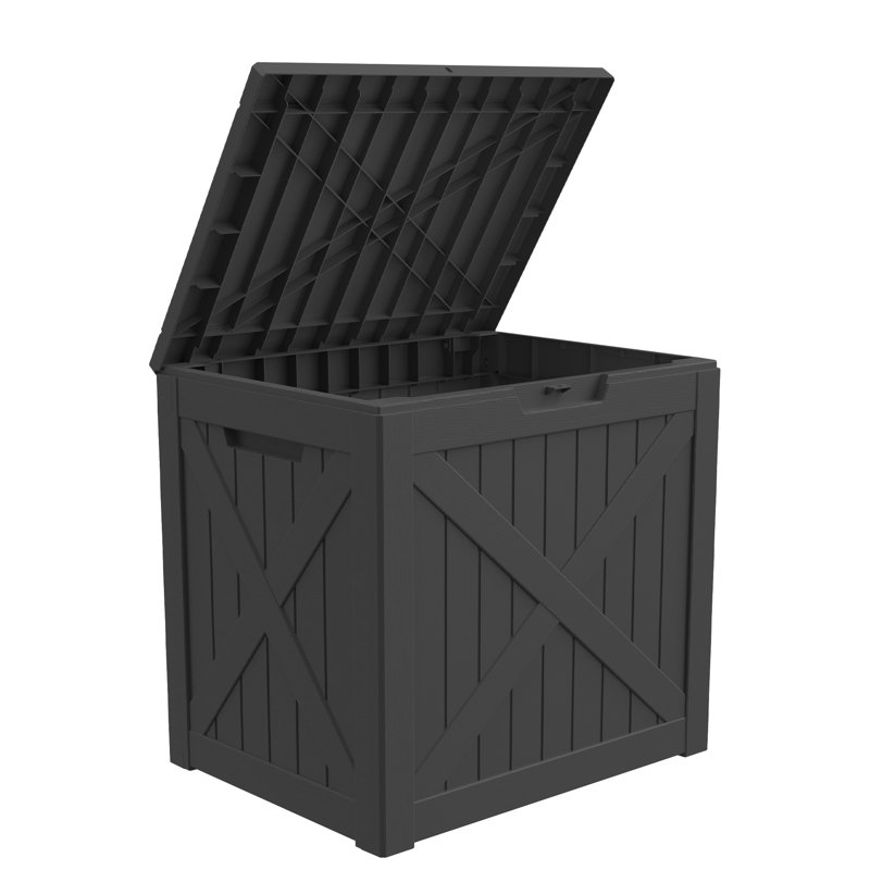 Siège de terrasse en résine avec couvercle verrouillable et plateau renforcé P 22 po x l 17 po, Noir