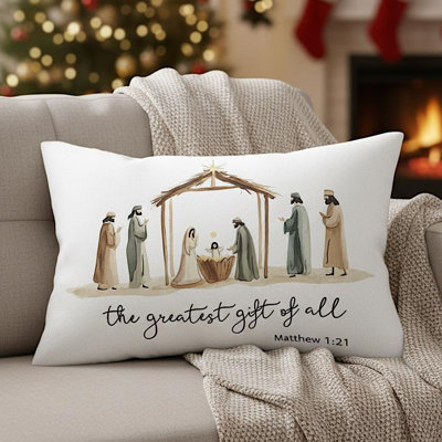 The Greatest Gift of All Nativity Pillow – Christian Christmas Home Decor
