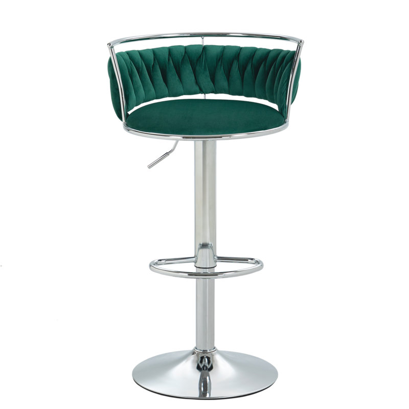 Christal Height Adjustable Swivel Bar Stool, Silver, Dark Green