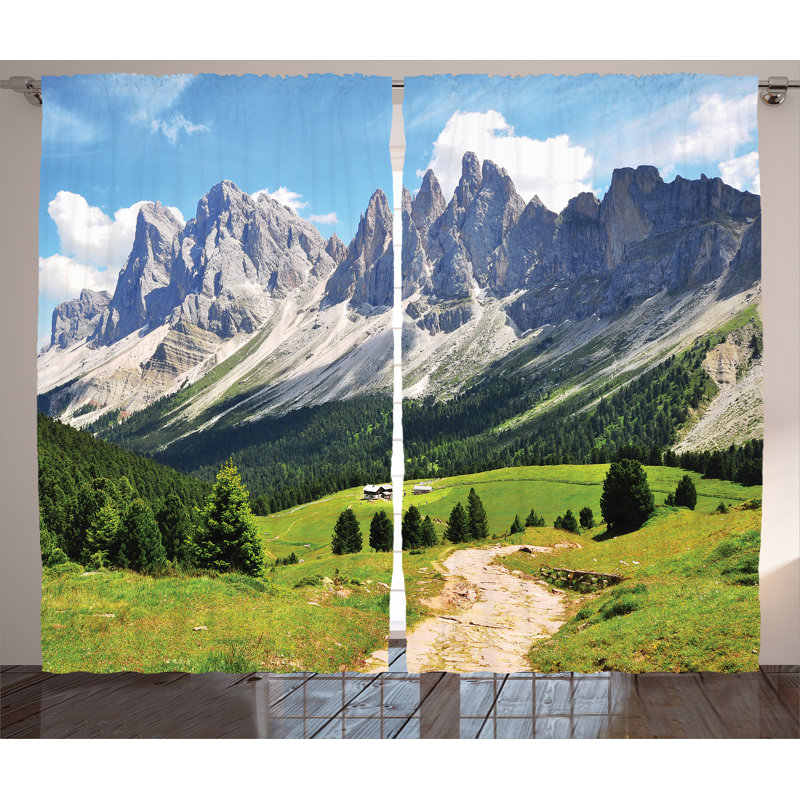 Mountain Scenery Decor Nature Semi-Sheer Rod Pocket Curtain Panels, 54" W x 84" L