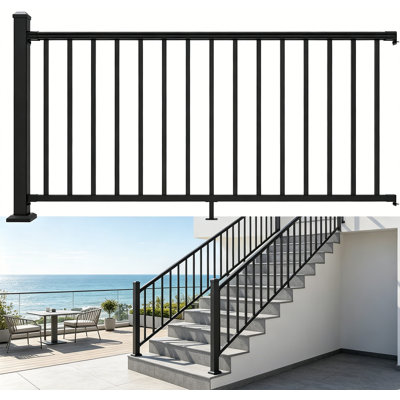 Modular Aluminum Railing Kit,36 In. H X 6 Ft. Height, Weatherproof Rustproof Deck Railing, For Porch Balcony Stairs, Outdoor Handrail System (1 Post, 1 Panel)