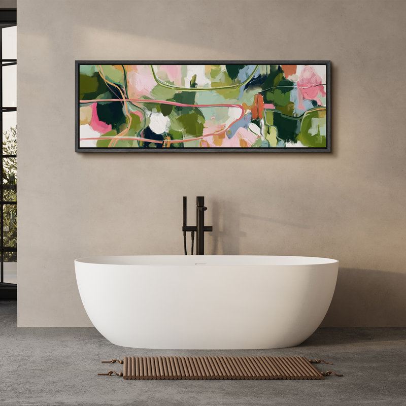 Large Framed Canvas Print Wall Art - Colorful Abstract Print for Modern Home Decor, 20" H x 60" W, Black