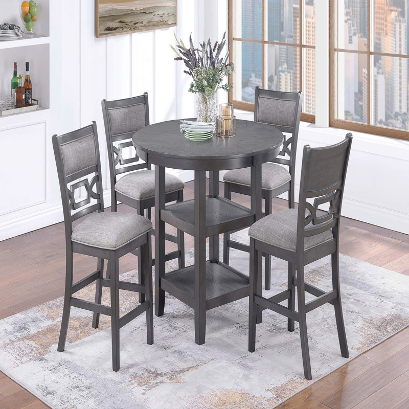 Ensemble de table de salle à manger à hauteur de comptoir 5 pièces avec tablettes et 4 chaises hautes modernes