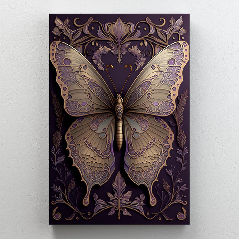 Lavande et papillon, impression sur toile tendue, H 20 po x L 16 po x l 1,25 po