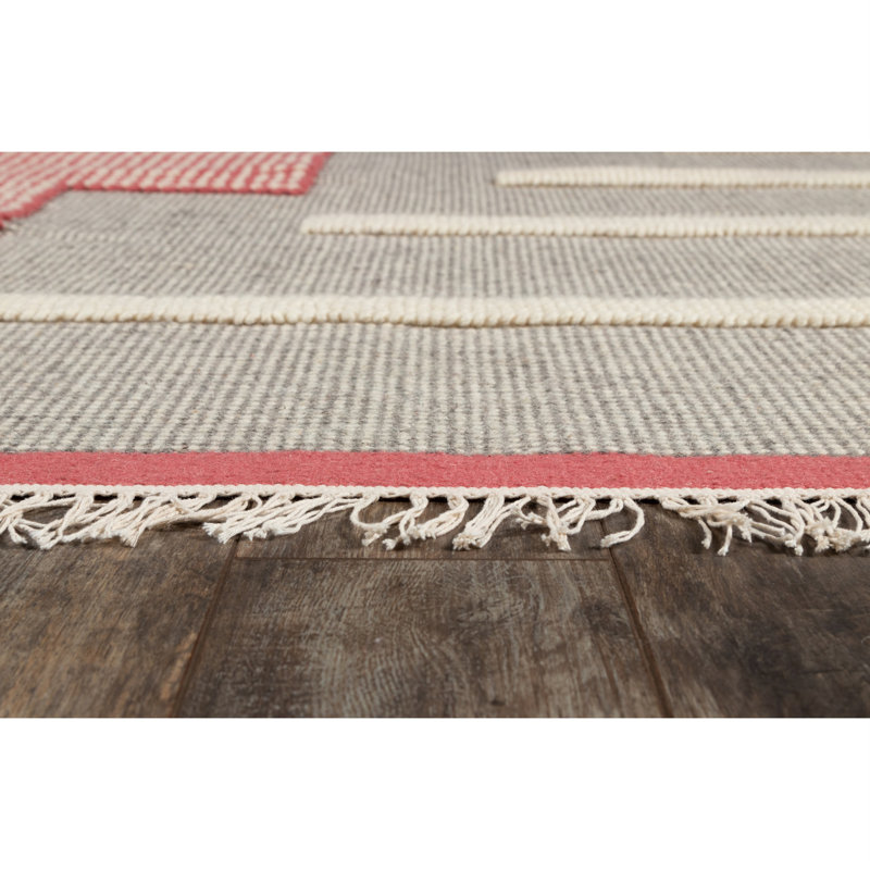 Pink Rectangular Handwoven Wool Area Rug