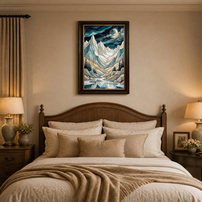 Art mural sur toile bleu sarcelle et crème, H 18 po x l 12 po