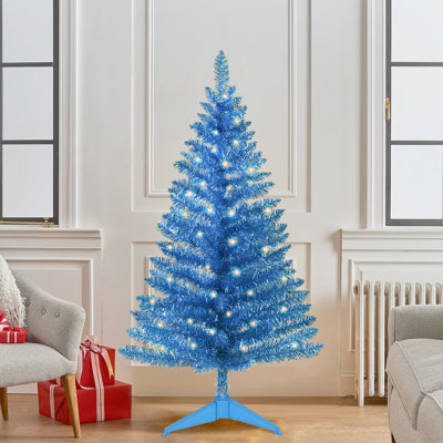 Arbre de Noël artificiel mince bleu turquoise pré-éclairé