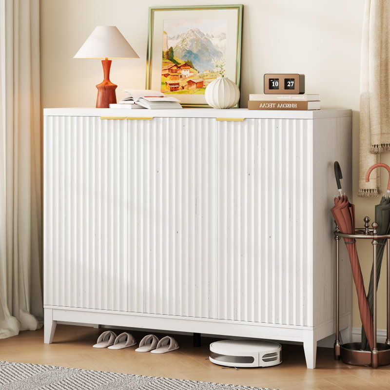 5-Tier Shoe Cabinet with Rotating Shoe Rack and Adjustable Shelves, Freestanding Shoe Storage Cabinet, White