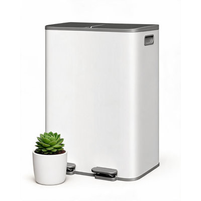 Poubelle double en acier inoxydable avec 2 bacs de 30 litres, couvercle à fermeture douce, finition anti-traces de doigts, seaux intérieurs amovibles, format compact pour la cuisine