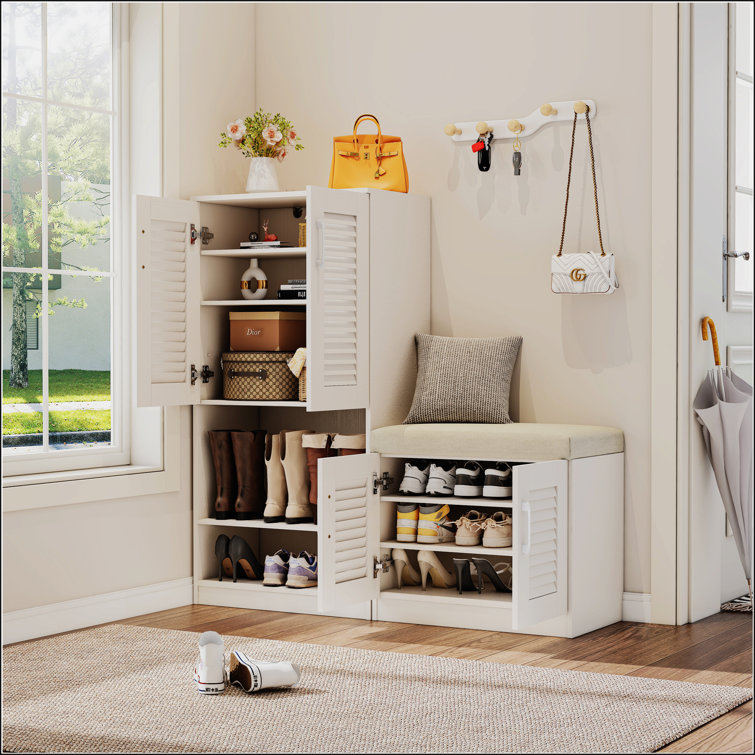 Multi Functional Shoe Storage Cabinet With Bench And 7+3 Storage Compartment