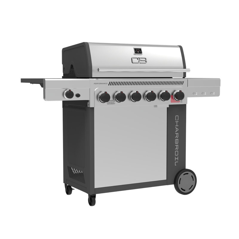 Charbroil Performance Series 6-Burner Gas Grill Cart with Side Burner, Grey & Stainless