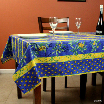 Wipeable Stain Resistant Cotton French Provencal Bees and Floral Tablecloth Collection