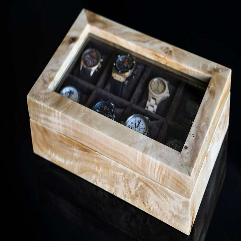 Boîte à montre en bois Mapa Pearl, grand porte-montre, boîtier en bois, rangement pour montre