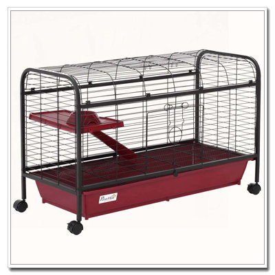 Small Animal Cage with Feeder Rolling Wheels Platform and Ramp