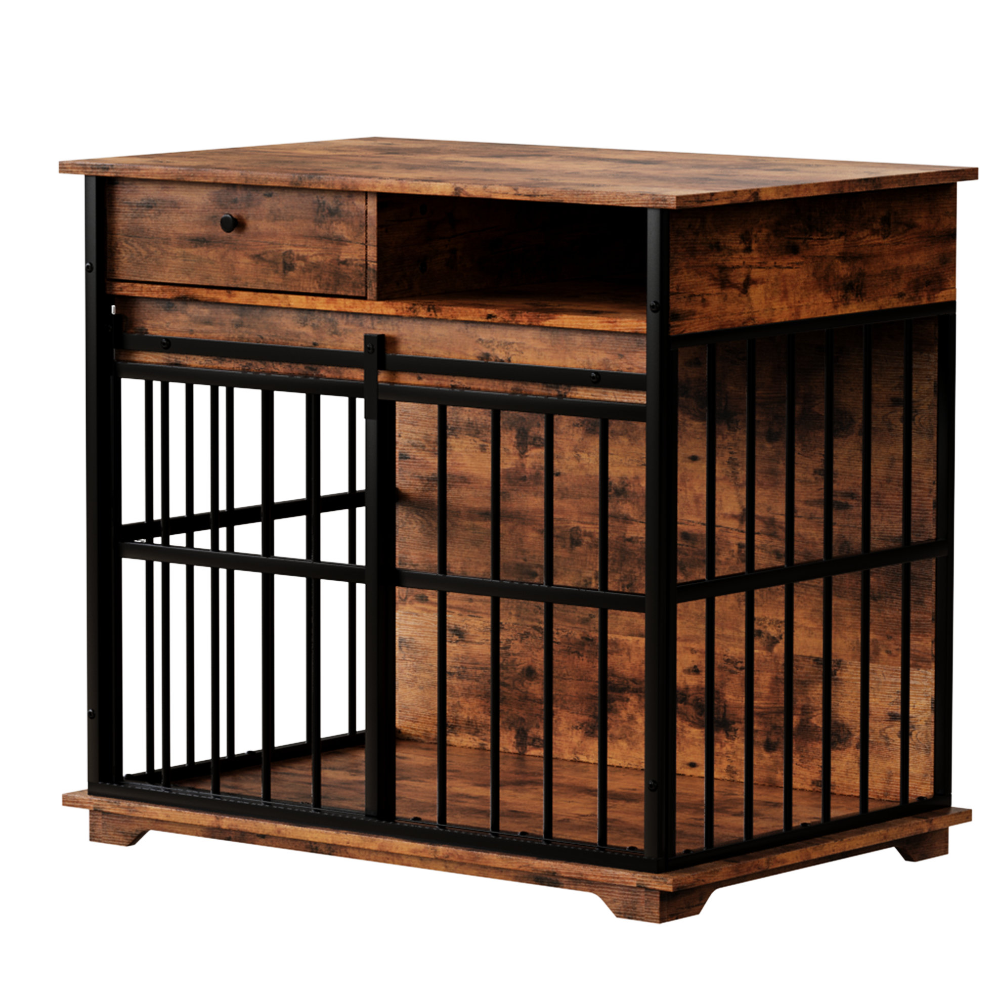 17 Stories Functional Dog Crate With Drawer And Storage, Iron Structure ... - Dog Crate For Large Breeds With Storage
