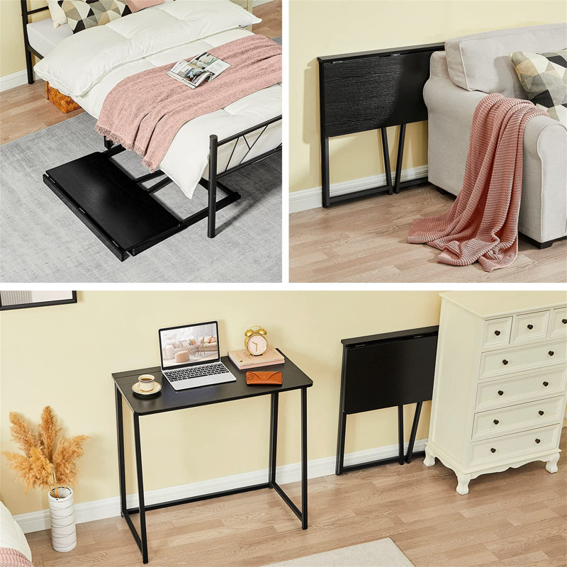 Folding Computer Desk,Small Writing Foldable Desk 80Cm,Space-Saving Laptop Table,Easy Assemble Workstation For Home Office