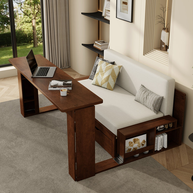 Grand lit de jour avec bureau amovible, Complet/Double, Espresso