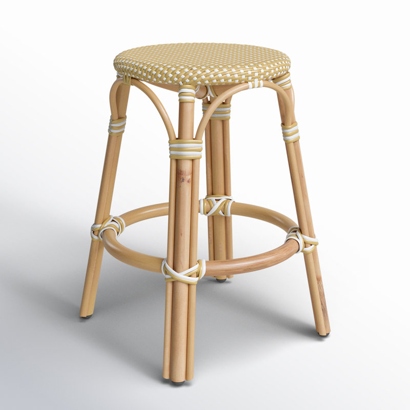 Tobias Rattan Bar Stool & Counter Stool, Yellow/White Dot/Natural Rattan Frame, Counter Stool (24" Seat Height)