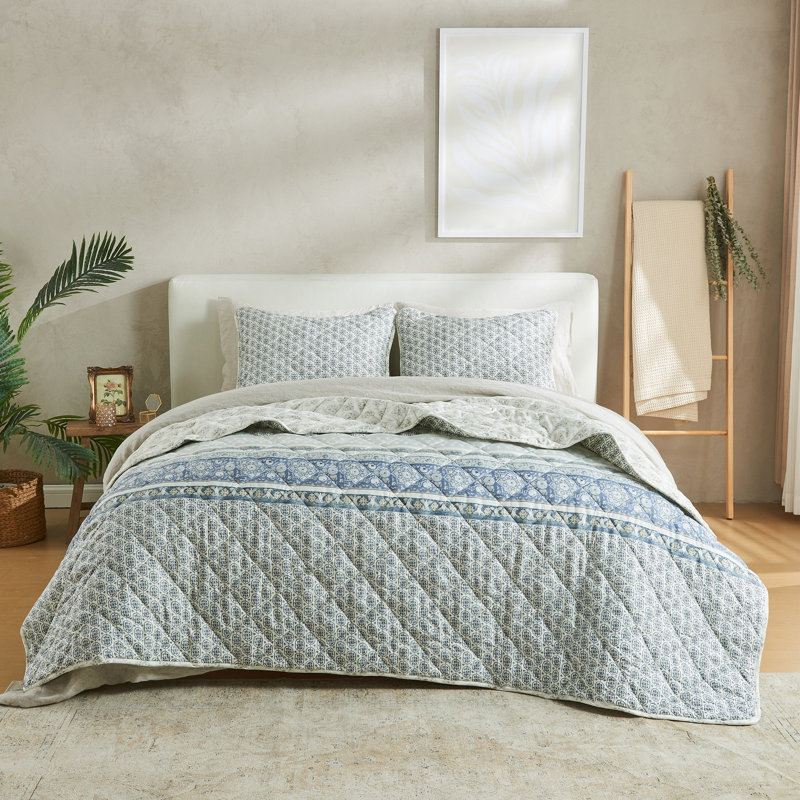 Ensemble de courtepointe réversible d'inspiration florale Boho, Courtepointe simple / simple TG + 1 taie décorati