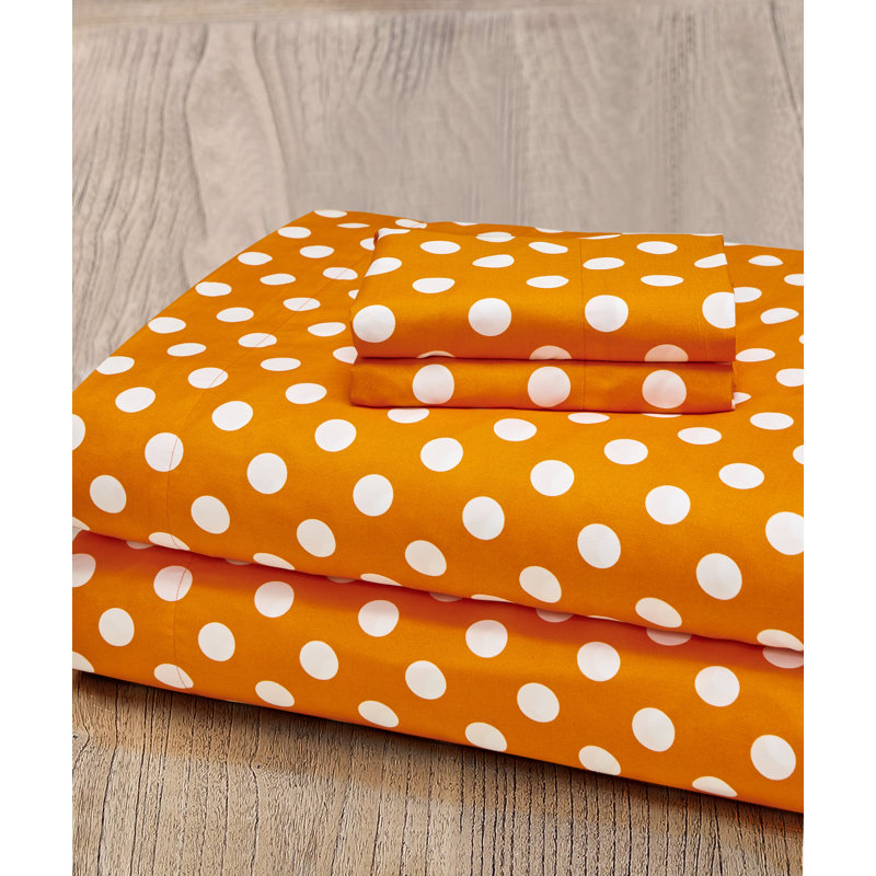 Twin Orange Polka Dot Microfiber Sheet Set