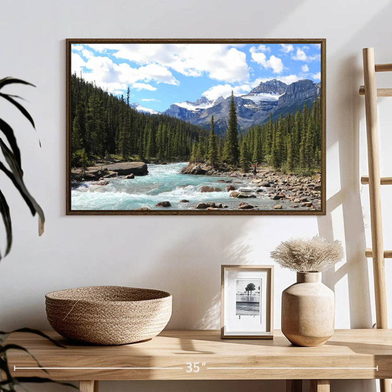 Rivière des montagnes Rocheuses, 25 po x 17 po, Cadre flottant noyer