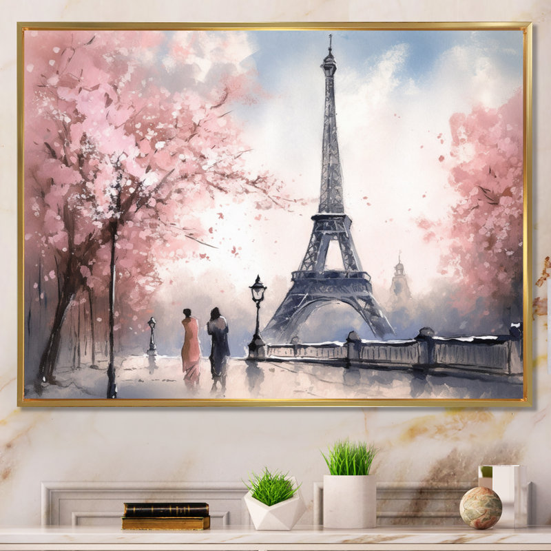 Art mural de la Tour Eiffel, France, Cadre flottant doré, H 30 po x l 40 po x P 1,5 po