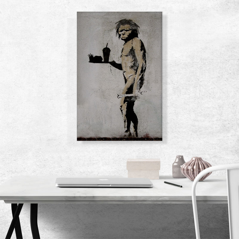 «Caveman Fast Food» par Banksy, impression sur toile tendue, H 26 po x l 18 po x P 0,75 po