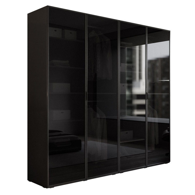Manufactured Wood Wardrobe, Black Graphite/Black Glass