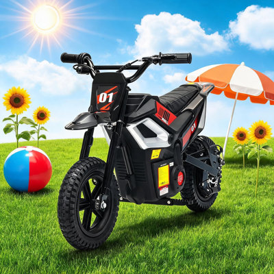 24V Ride on Motorcycle for Kids, 350w Kids Motorcycle, 13.67MPH Max Speed, Mini Dirt Bike with Rear Wheel Suspension, Music, 12 Miles Range, Twist Grip Throttle, Leather Seats, Black.