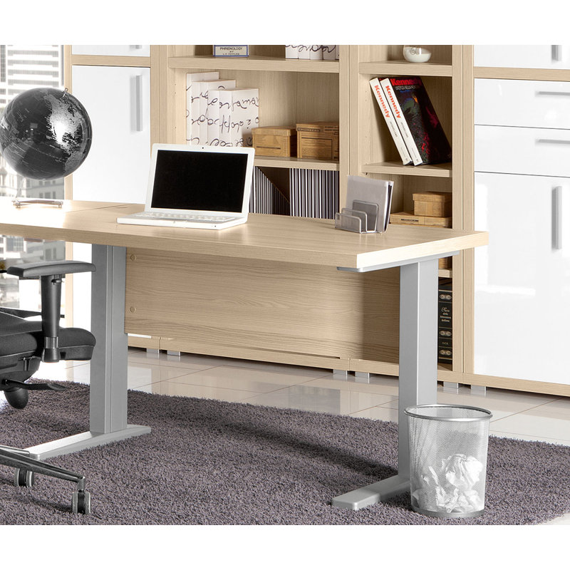 Stampa Writing Desk, 70cm H x 120cm W x 80cm D, Light Brown/Silver