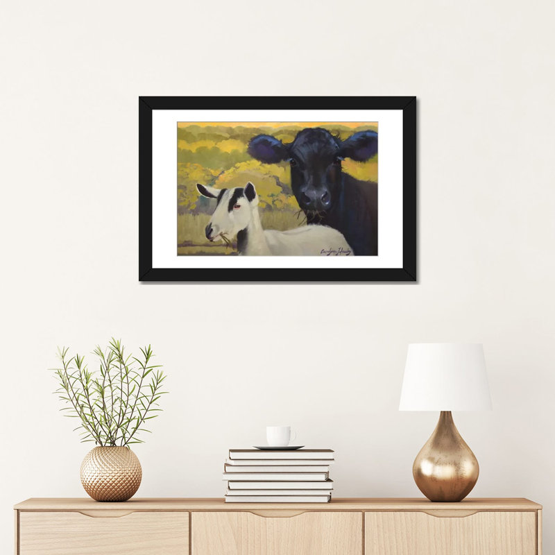 «Farm Pals IV» par Carolyne Hawley, impression sur toile, H 24 po x l 32 po x P 1 po, Papier d'art encadré noir