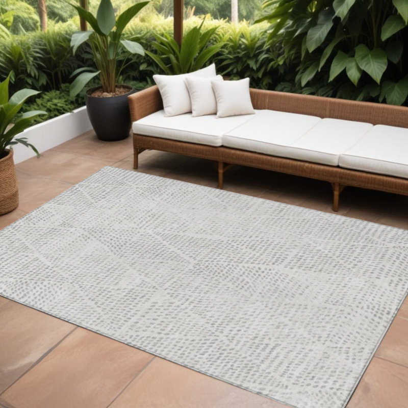 Tapis intérieur / extérieur ivoire lavable géométrique 10 pi x 14 pi