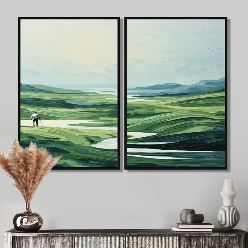 Golf Harmonious Drives - Golf, reproduction d'art sur toile, ensemble de 2 décorations vertes, Noir, H 40 po x l 40 po