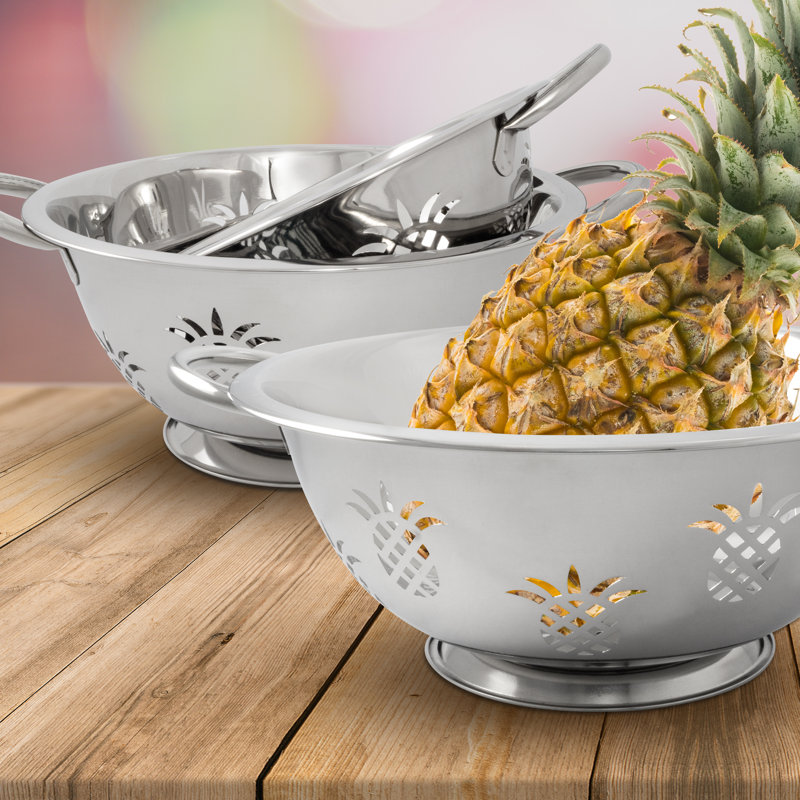 Stainless Steel Pineapple Patterned Colander Set with Handles, 3 Piece