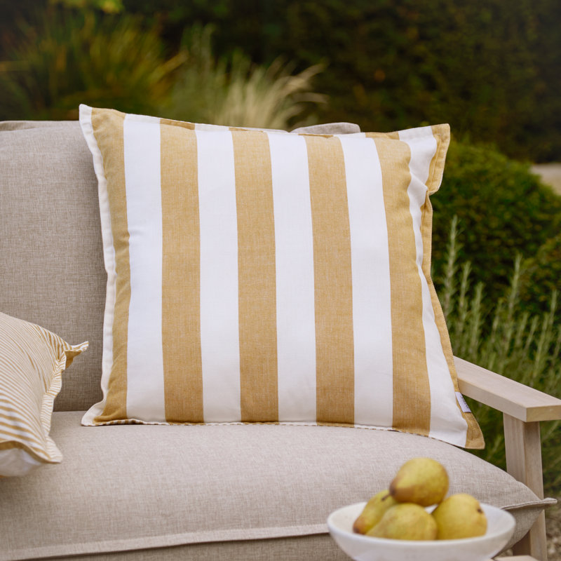 Hayle Indoor / Outdoor Striped Square Throw Cushion, Yellow/White