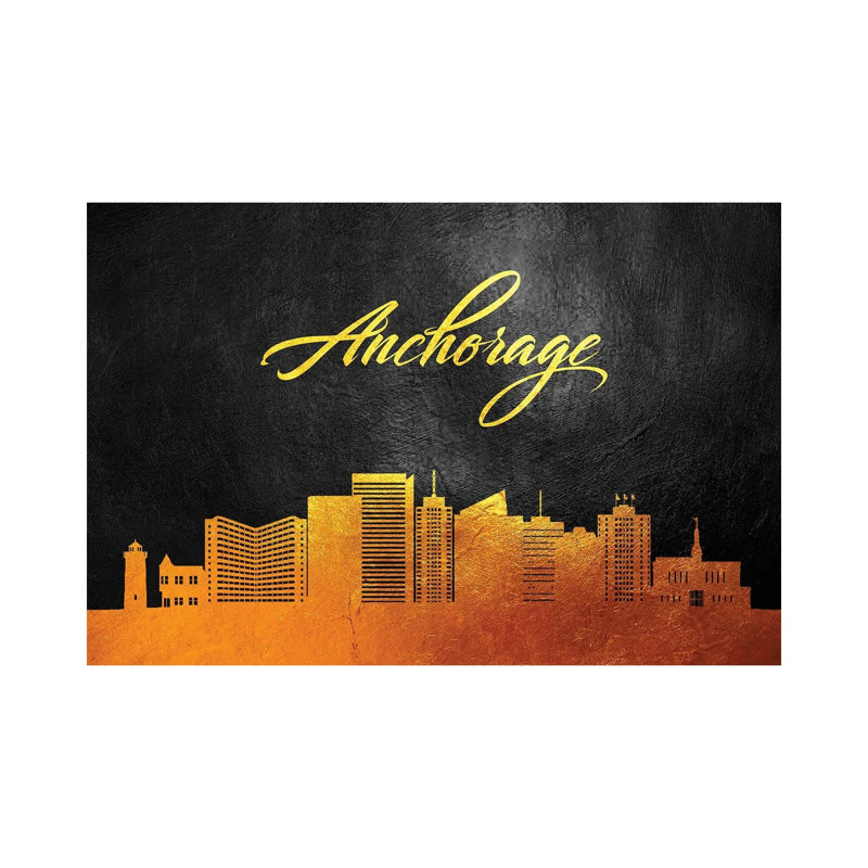 Anchorage Alaska Gold Skyline by Adrian Baldovino - Wrapped Canvas Print, 66.04 cm H x 45.72 cm W x 1.91 cm D