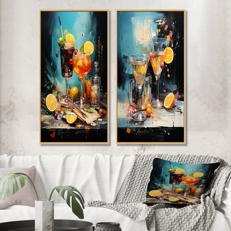 Expressive Taste Cocktail Harmony - ensemble de 2 impressions murales cocktails, Encadrement brun, H 40 po x l 41 po