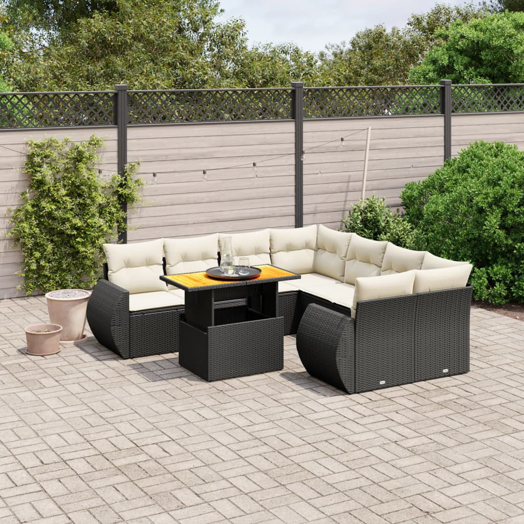 Vidaxl 9-Tlg. Garten-Sofagarnitur Mit Kissen Schwarz Polyrattan