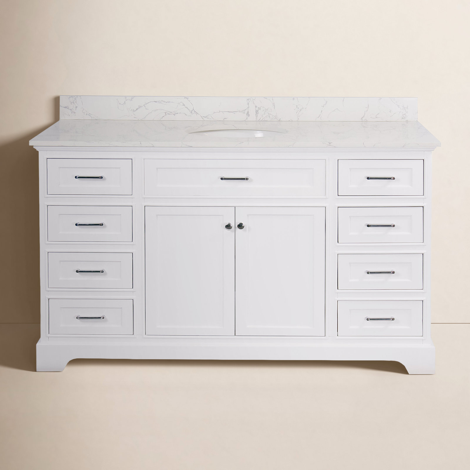 Ronnie 60'' Single Bathroom Vanity, White, Engineered Marble
