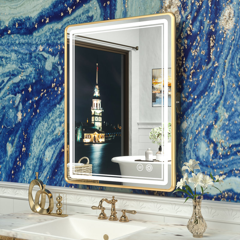 Miroir de salle de bain rectangulaire Demivion, 36 po x 28 po, Or